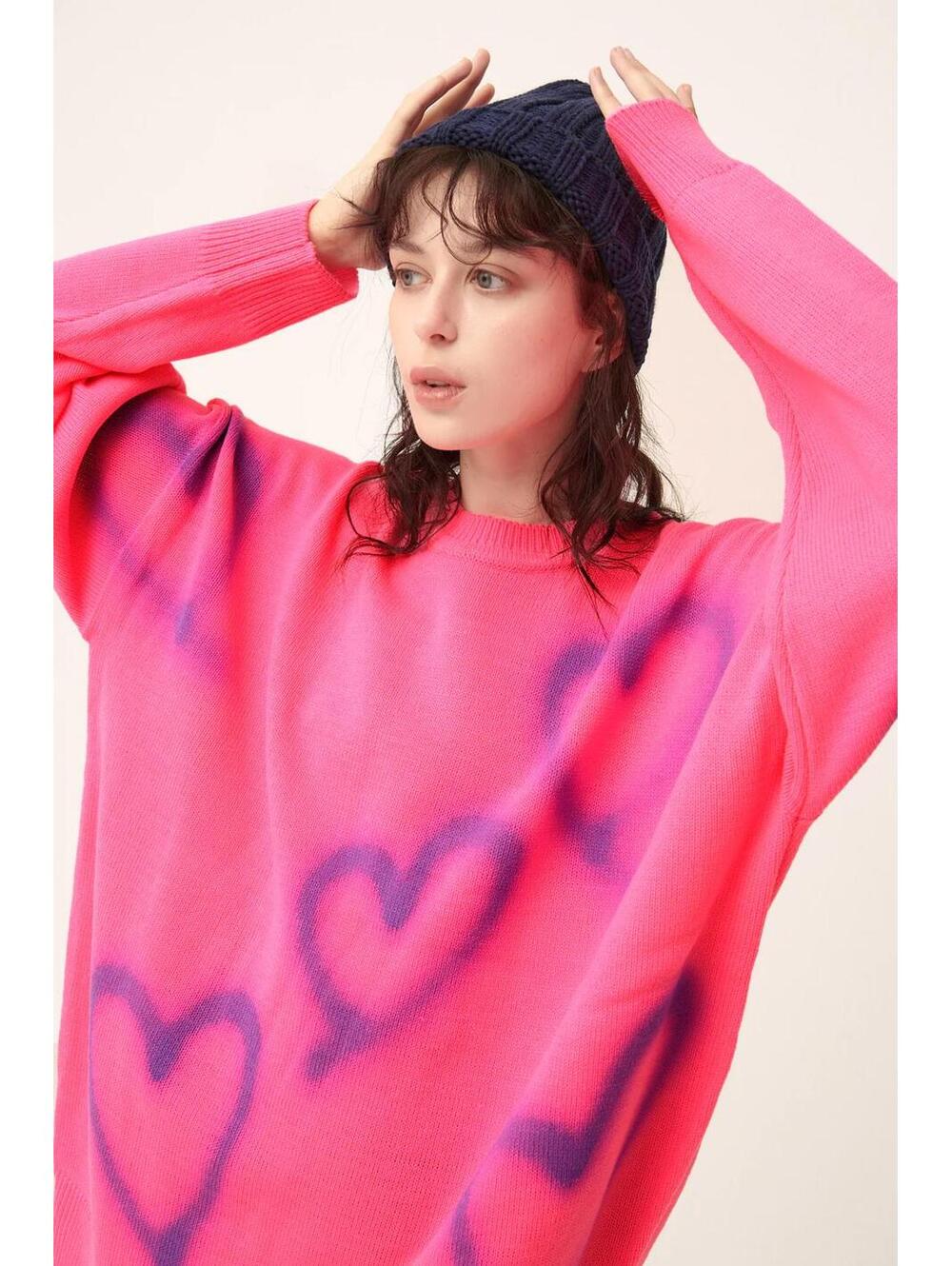 Storets - Oversized = Raya Heart Printed SweaterDress S/M